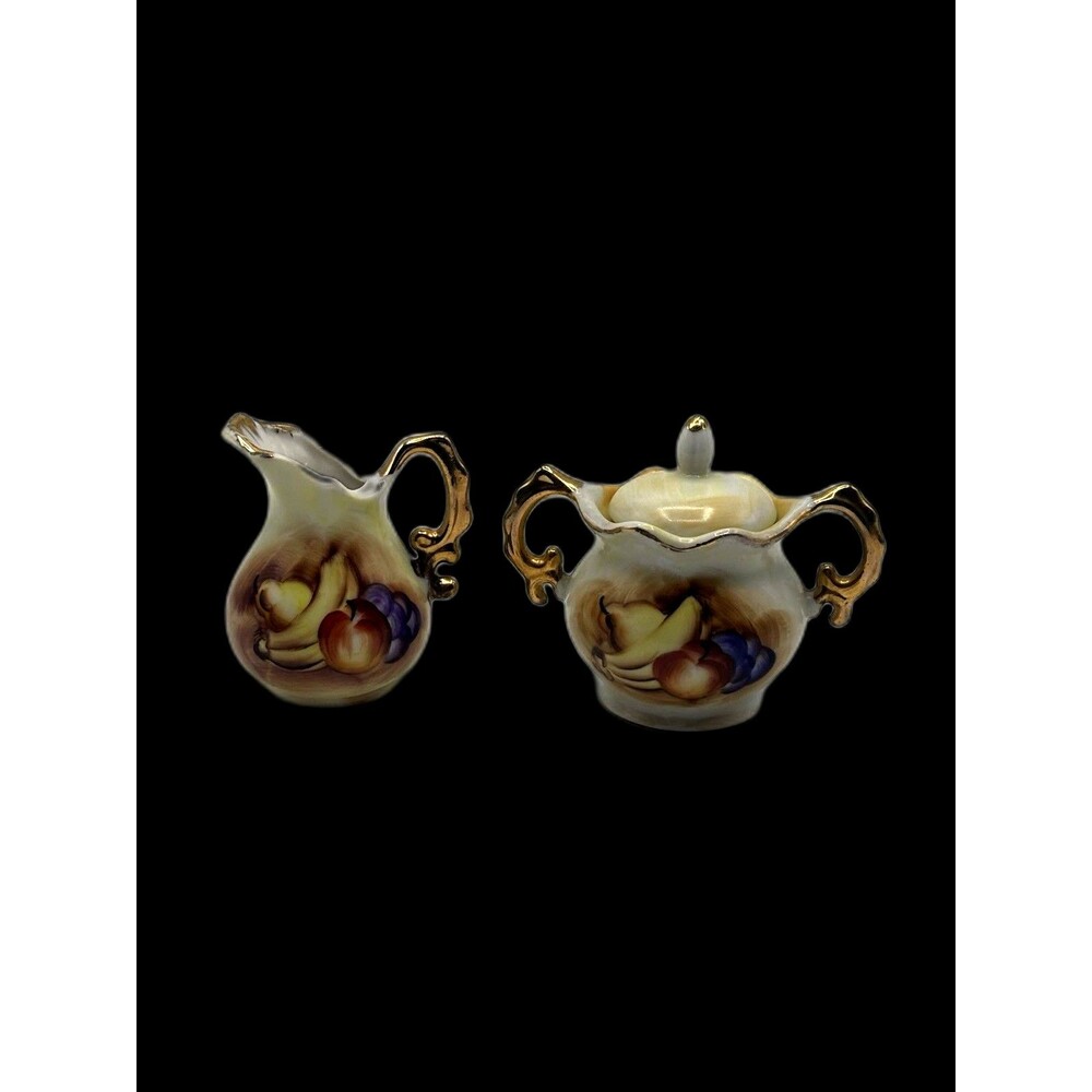 Vintage Unmarked Enesco? Japan Hand painted Porcelain Mini Fruit Sugar/ Creamer